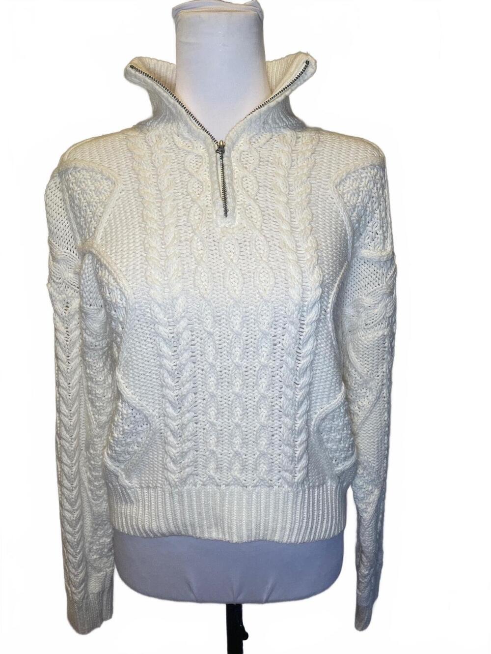 Lucky Brand Cream Cable Knit Quarter Zip Sweater XS Chunky Preppy Fisherman